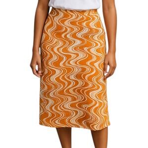 Caara Orange Geometric Groovy Printed Linen Midi Skirt Size Medium Resort Vaca